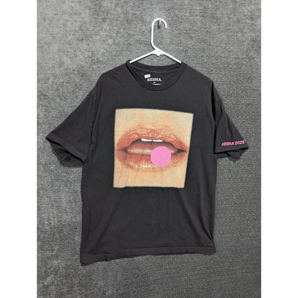 Kesha 2025 Tour T-Shirt Black Graphic Lips Bubblegum Concert Tee XL